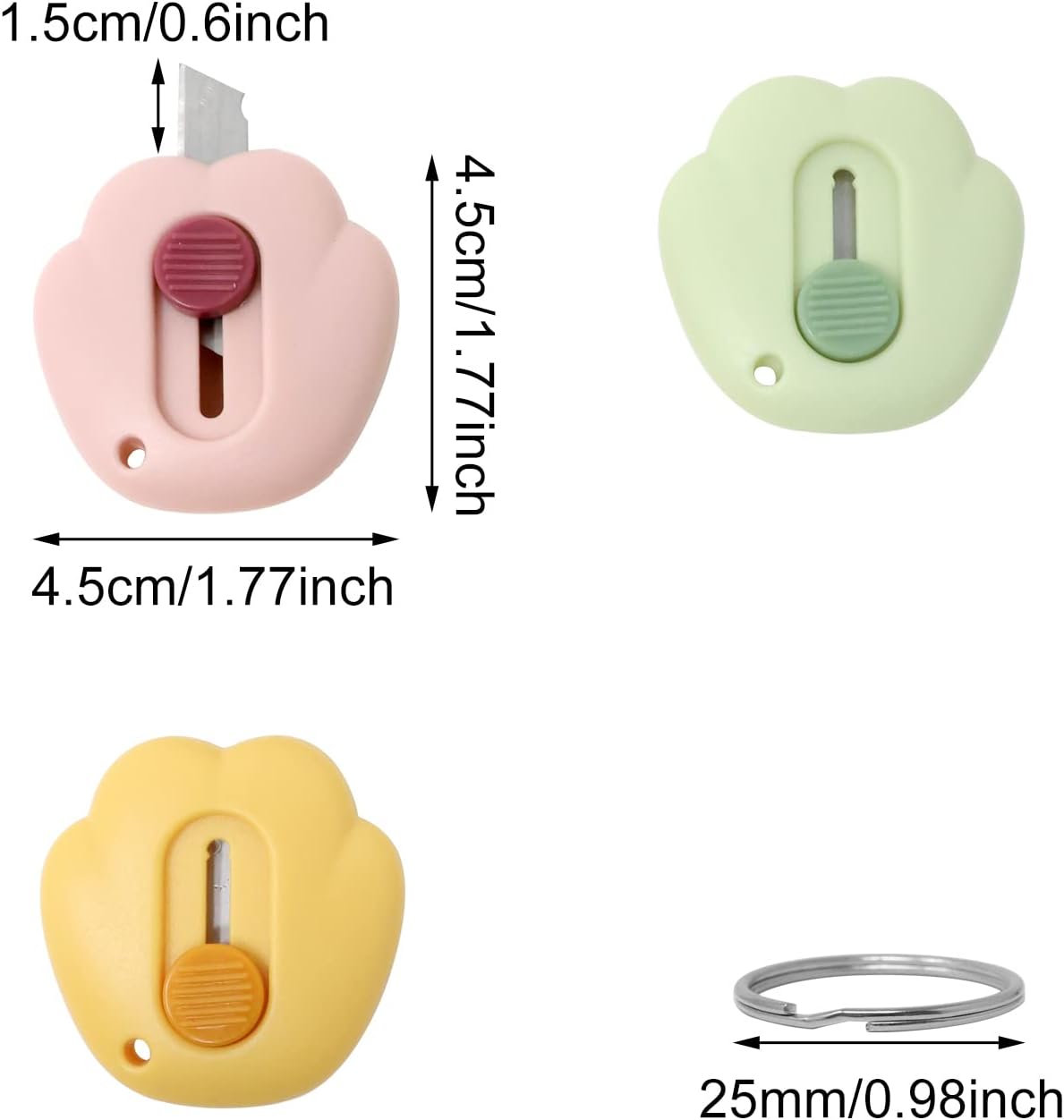 6PCS Creative Cute Cat Paw Mini Utility Knives Portable Art Knife Retractable Envelope Knife Letter Opener Carton