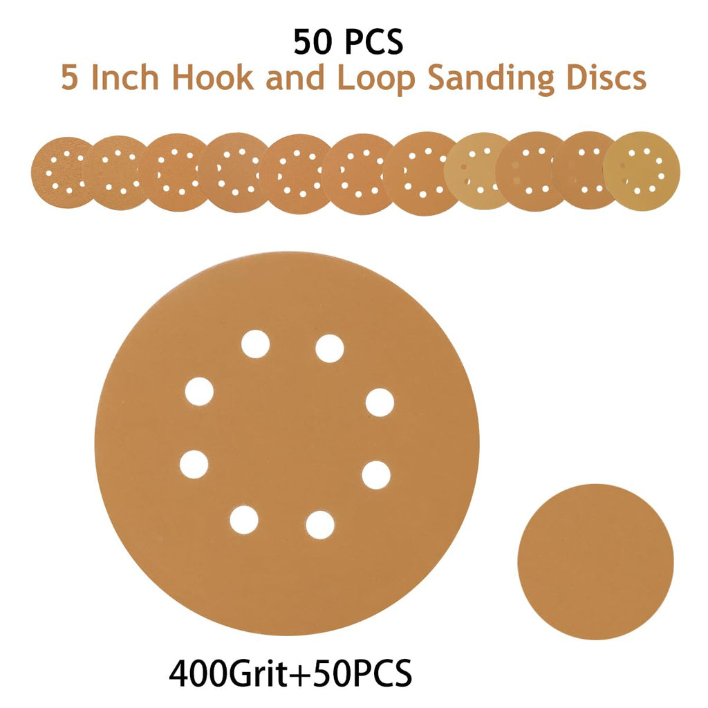 SUPBICCO 50 PCS 400 Grit 5 Inch 8 Hole Hook and Loop Sanding Discs