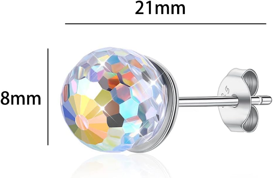 Crystal Earrings for Women 8MM Disco Ball Earrings Iridescent Earrings | austrian crystal earrings disco ball