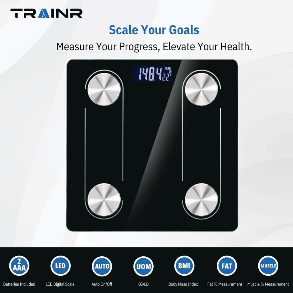 Digital Body Scale Trnr-BDYSCLE-BLK, Home Essential Body Weight Scale for People, Durable Bathroom Accessory