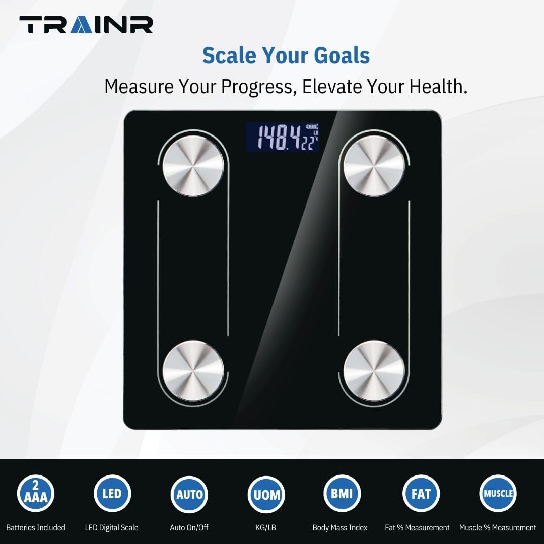 Digital Body Scale Trnr-BDYSCLE-BLK, Home Essential Body Weight Scale for People, Durable Bathroom Accessory