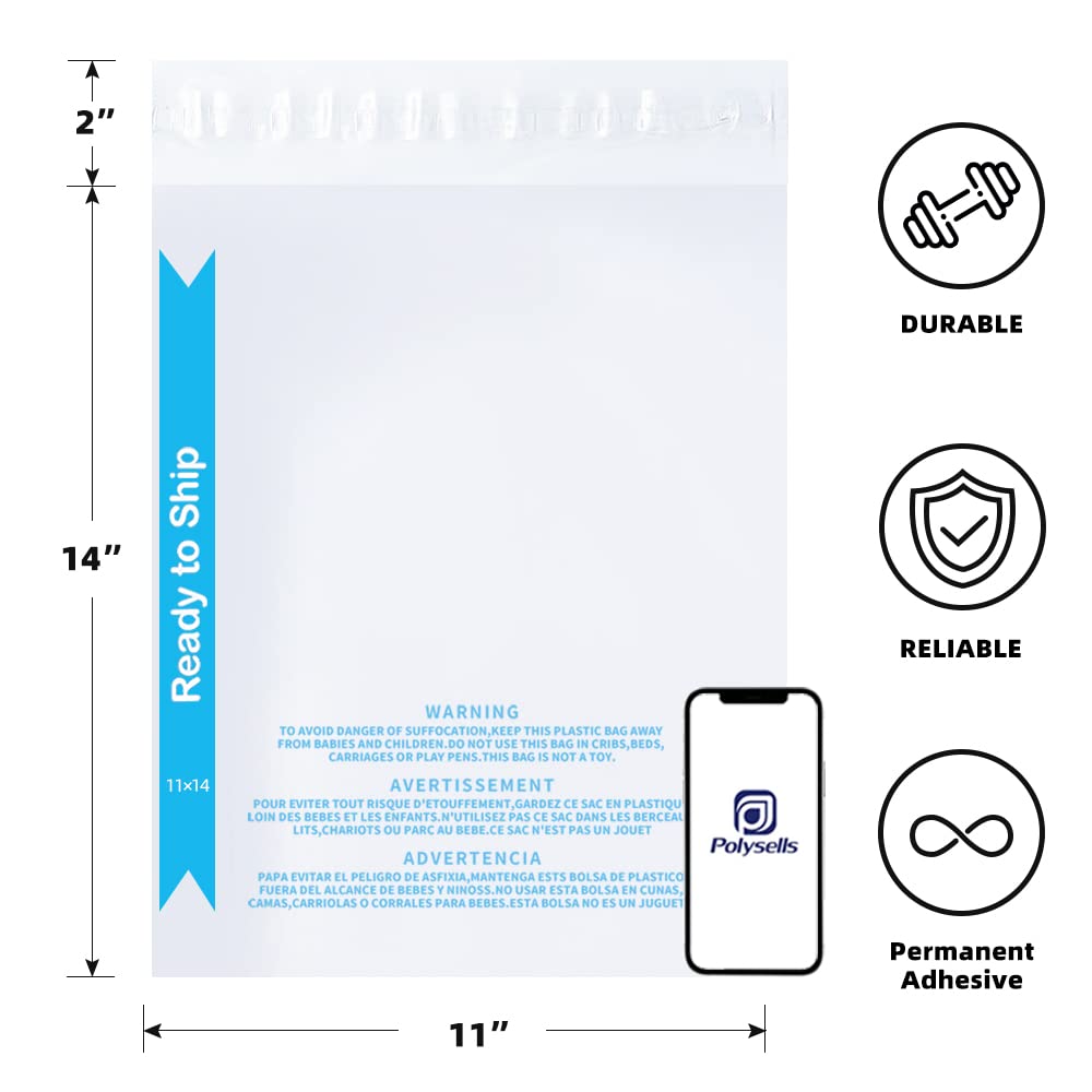 500 Count 11"x14" Strong Self Seal Clear Poly Bags with Suffocation Warning for Packaging, Shipping, T-Shirts
