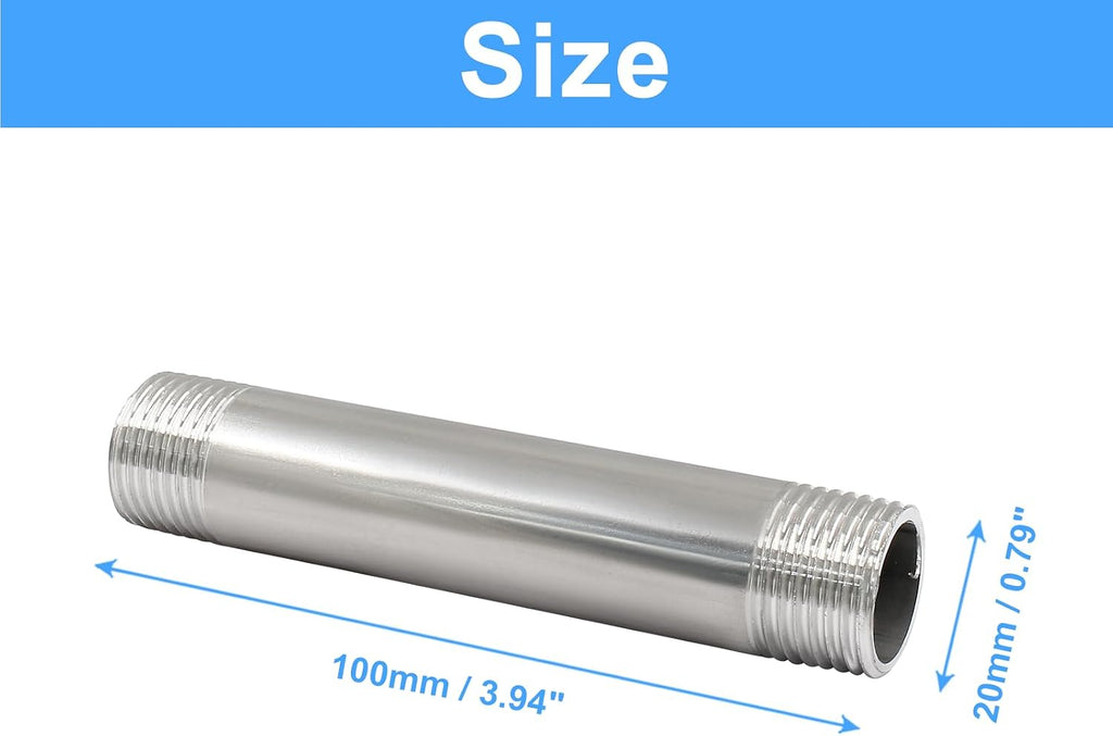 1/2" NPT x 1/2" NPT Stainless Steel Male Thread Nipple