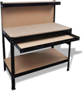 Steel Workbench with Pegboard, Large Drawer and Bottom Shelf for Garage Workshop, Heavy Duty Tool Storage Table, Brown