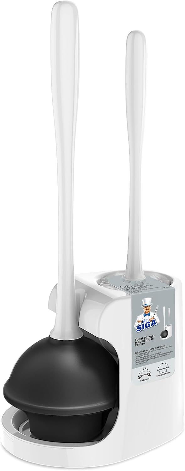 Toilet Plunger and Bowl Brush Combo for Bathroom Cleaning, White | Heavy duty toilet brush and plunger set, toilet