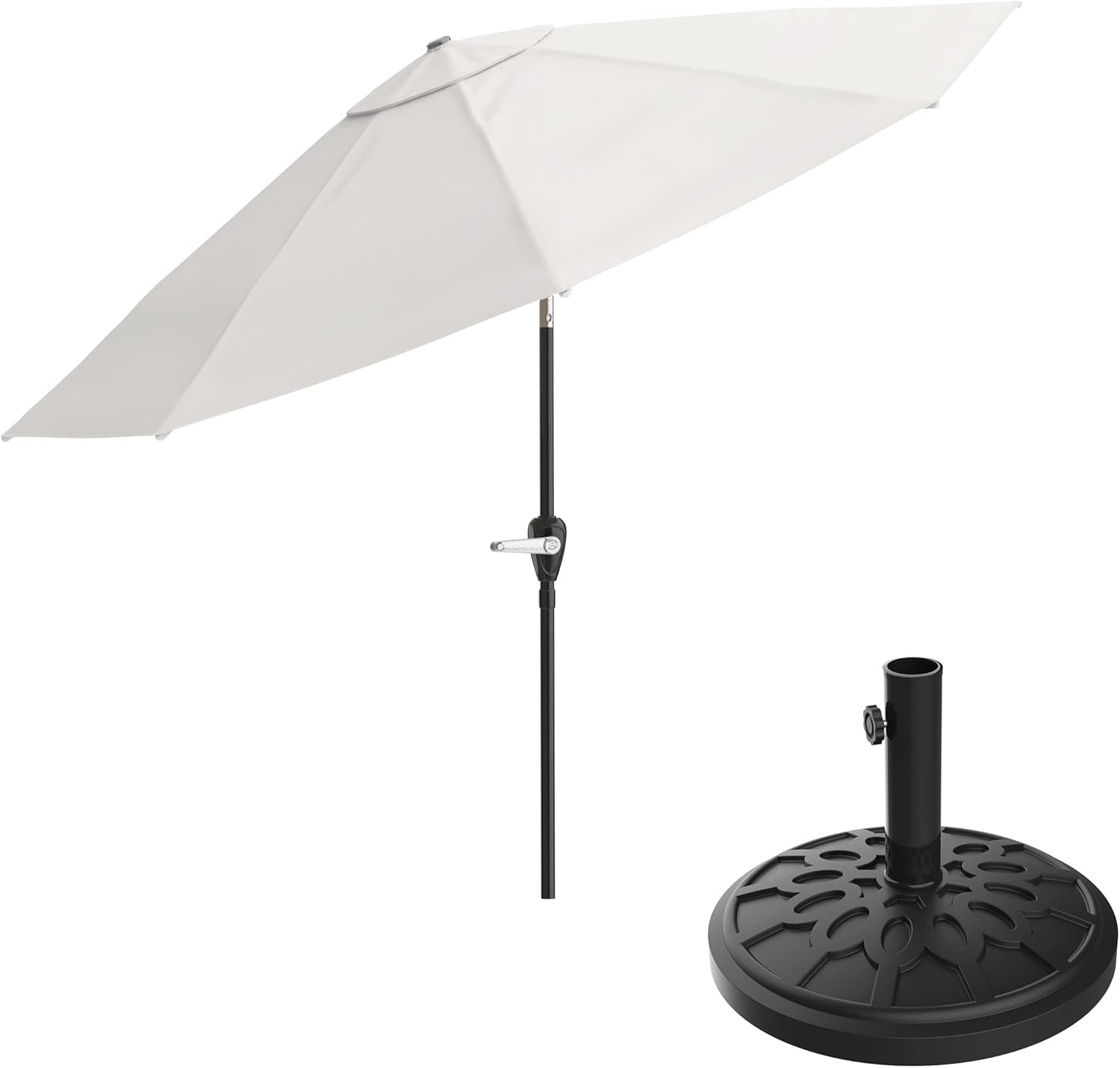 Patio Umbrella with Auto Tilt - 10ft Easy Crank Sun Shade with 19lb Weighted Base for Deck, Outdoor Furniture, or
