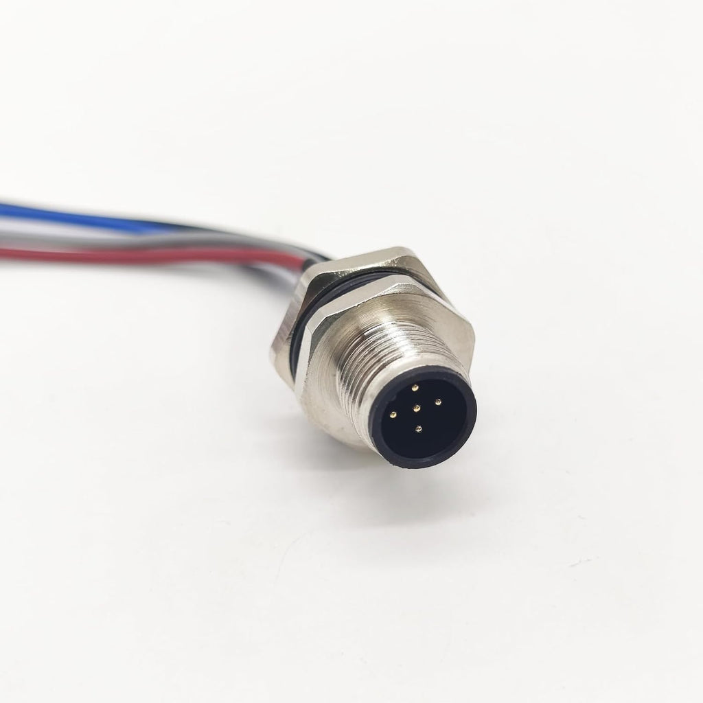 M12 5 Pin Male Connector Cable, A Coded Straight Back Mount Cable Waterproof Male Aviation Socket UnShielded Electrical Cable IP67 Sensor Receptacle（0.5Meter）