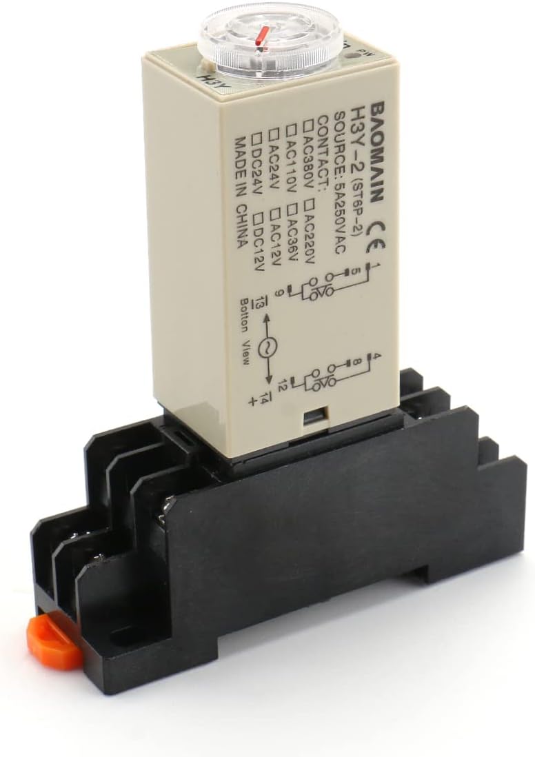 BAOMAIN H3Y-2 AC 110V Time Delay Relay, 10 Minutes DPDT 8 Pin Solid State Timer with Socket Base, 5A 250VAC Resistive Load