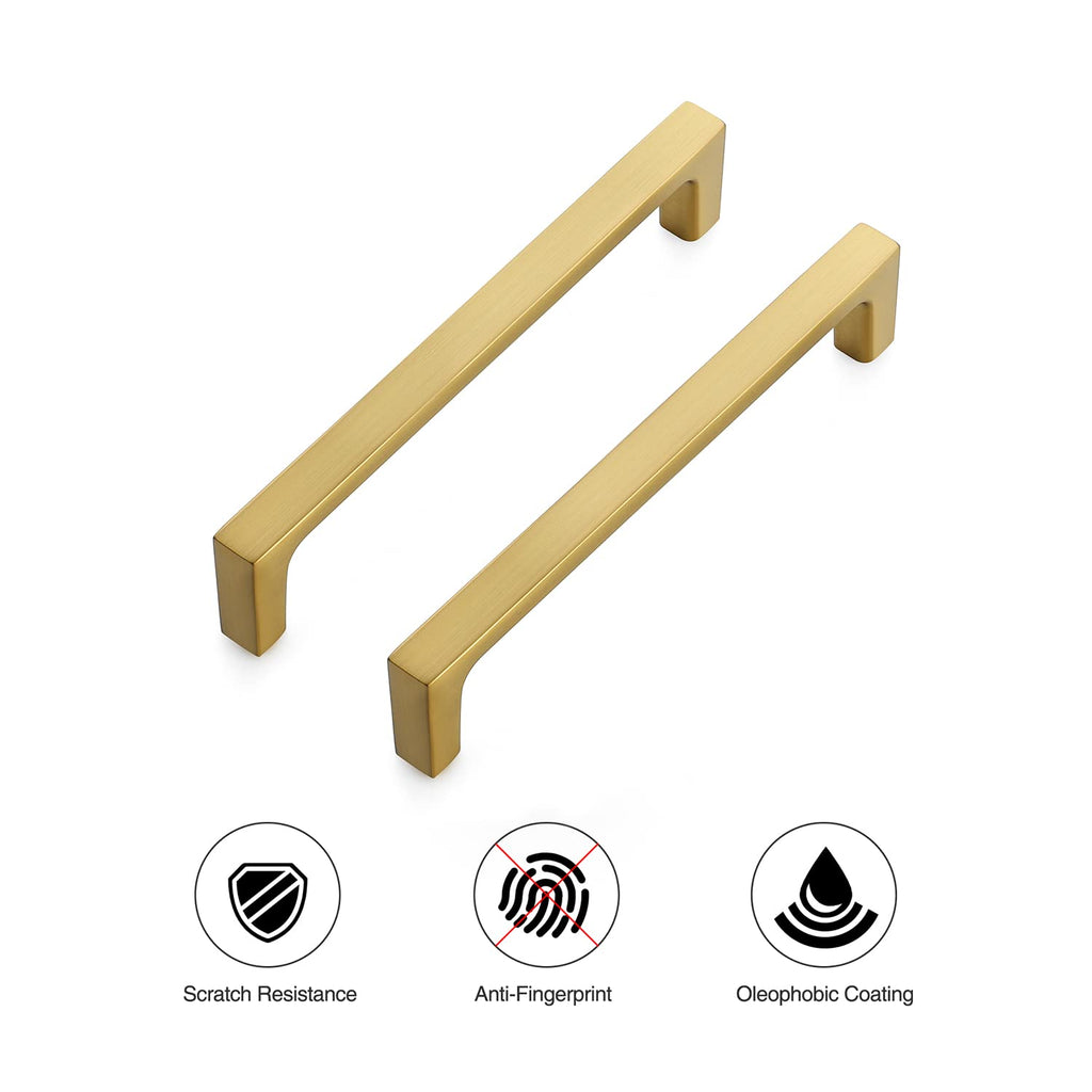 Brushed Brass Solid Pulls Cabinet Handles 5 Inch 10 Pack