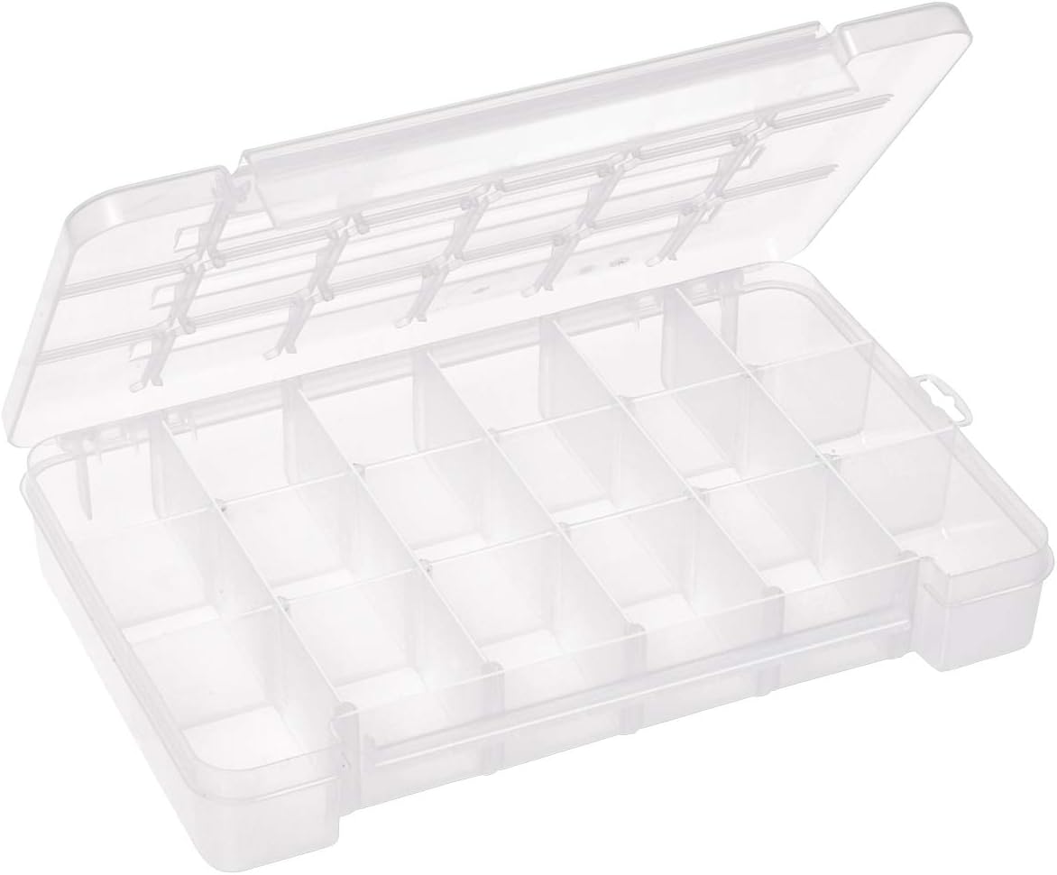 Plastic Portable Parts Storage Case for Hardware and Crafts with Hinged Lid and 5 Adjustable Dividers