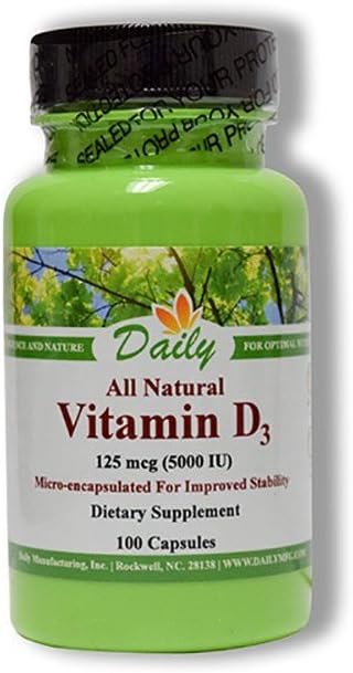 Vitamin D3 5000 IU (125 mcg) – Non‑GMO, Gluten‑Free, Kosher, Vegetarian Capsules – Supports Bone, Immune & General