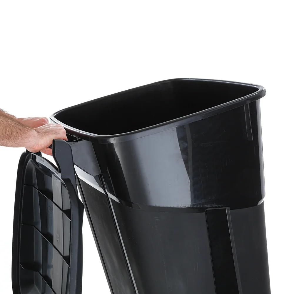 32-Gallon Plastic Trash Can with Attached Lid and Wheels, 120 Liter Outdoor Garbage Bin, Black