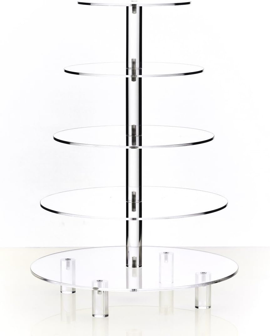 5 Tier Acrylic Cupcake Stand, Extra Thick 5mm Base, Multi Tiered Cake Stand