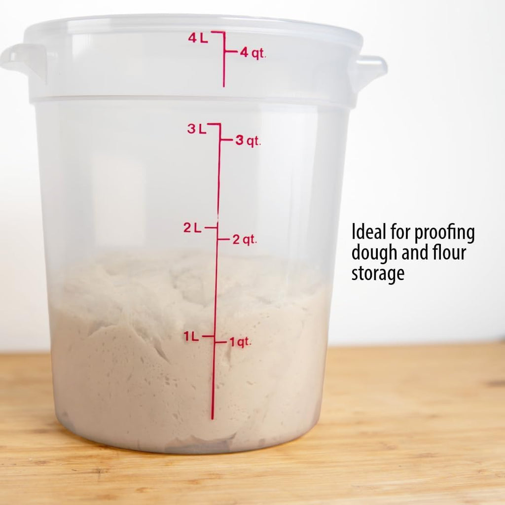 Cambro 4 Quart Round Food Storage Container, Translucent, with a Translucent Lid, 2-Pack, Bundle with a Measuring