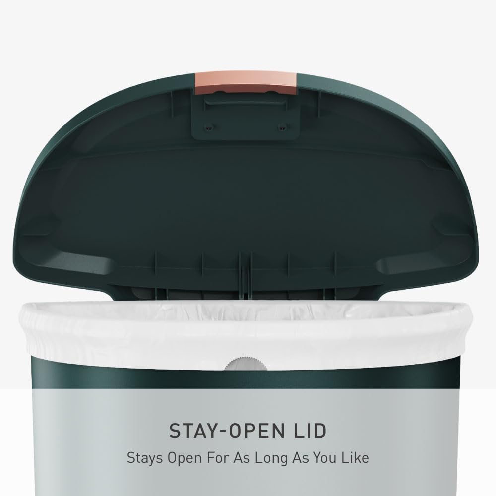 Semi-Round Step Can, 50L / 13 Gallon Kitchen Trash Can, Studio Edition, Pet-Proof Slide Lock, 150,000-Step Pedal, Lid