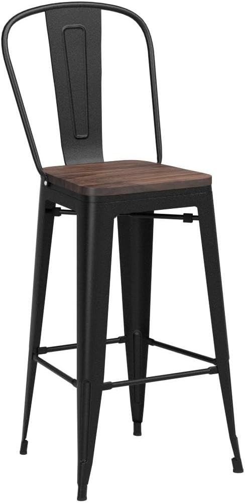 Metal Bar Stools Set of 4, 30" Black Bar Height Stools with Back