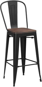 Metal Bar Stools Set of 4, 30" Black Bar Height Stools with Back