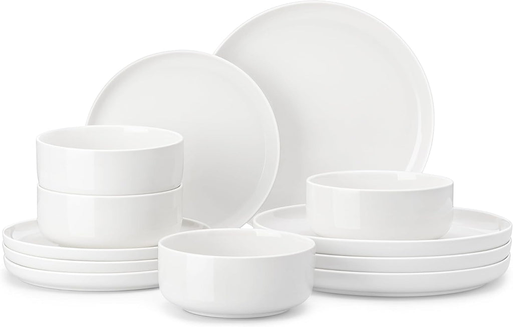 12 Pcs Porcelain Plates and Bowls Sets,Dinnerware Set for 4,White