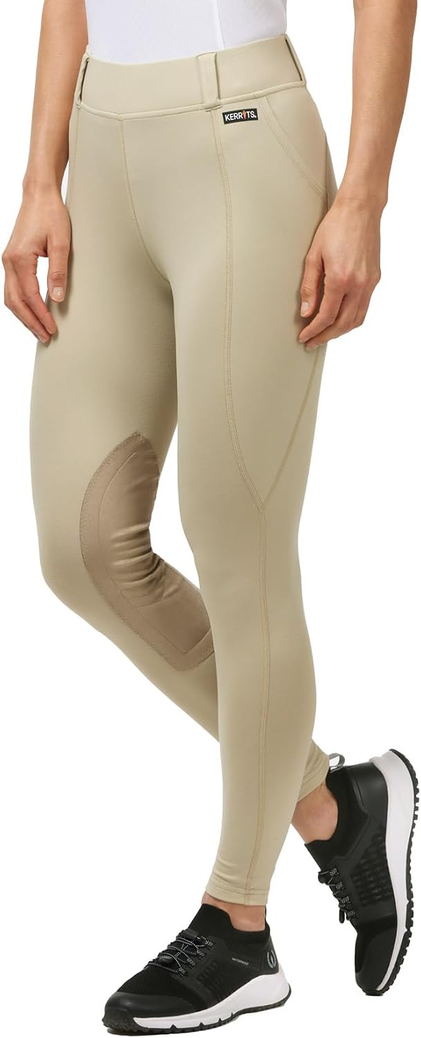 Women's Performance Knee Patch Horse Riding Tights – Breathable Lightweight Equestrian Schooling Leggings, Pockets
