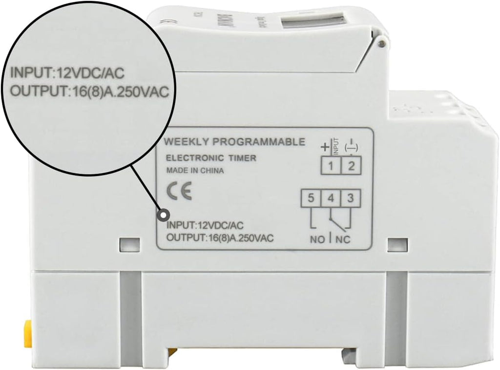 BAOMAIN 12V AC/DC Digital Programmable Timer Switch 16A DIN Rail Mount