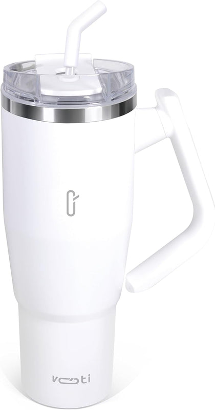 V180 40oz Insulated Tumbler with Lid and Straw, 180° Rotating Tumbler Handle for Easy Grip, Keeps Drinks Hot or Cold