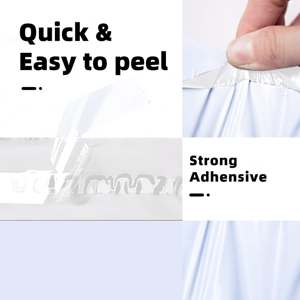 100 pcs 10x13 Inches White x Silver Poly Mailers Shipping Envelopes, Strong Adhesive Sealing, Waterproof, and