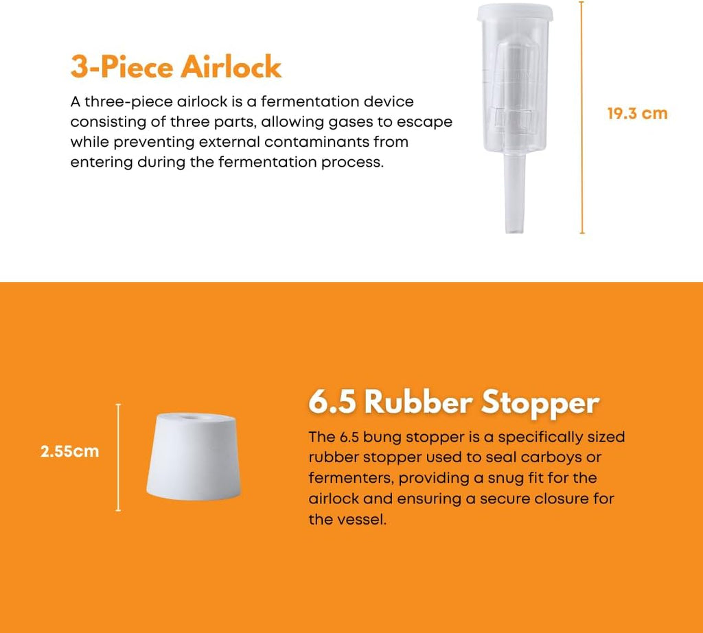 1 Gallon Glass Jug with Airlock with a #6 Rubber Bung and Polyseal Cap | Clear Fermentation Jug for beer, wine