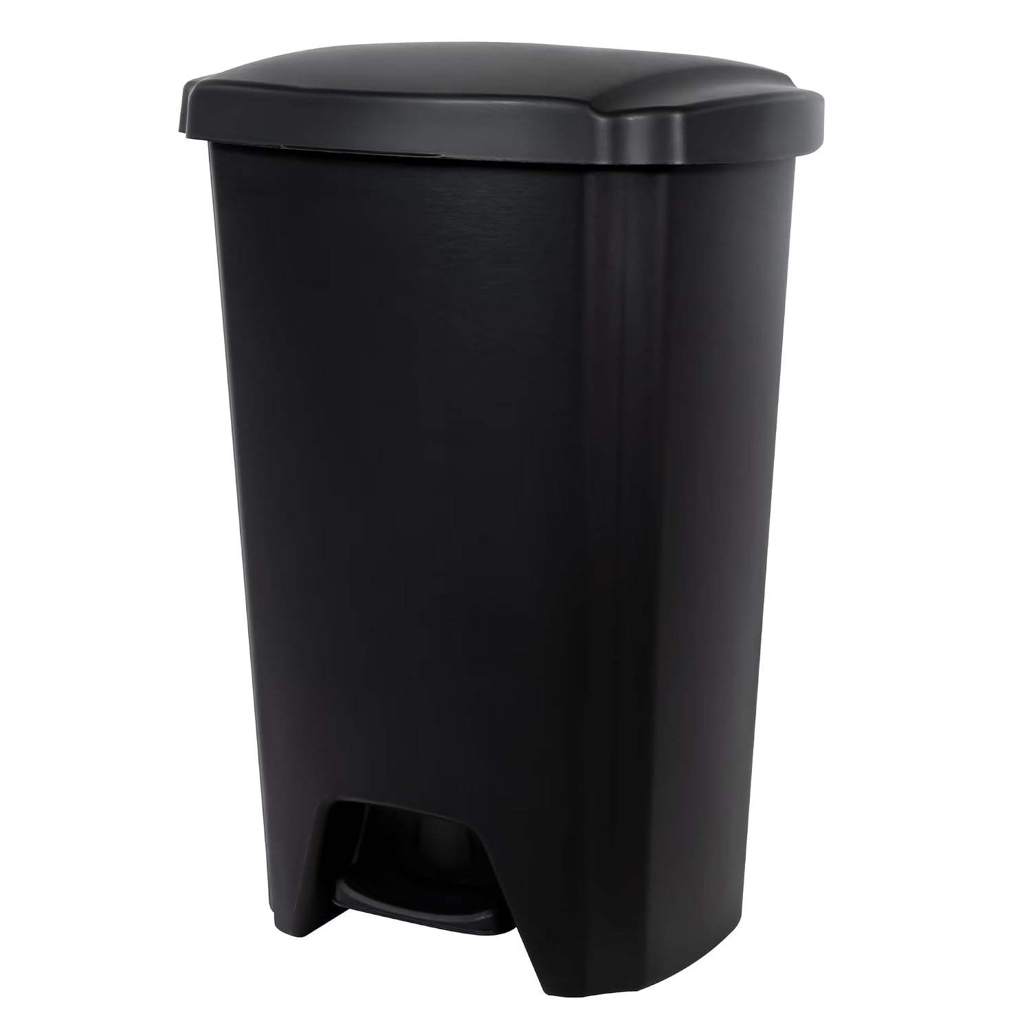 Kitchen Trash Can, 12.1 Gallon Plastic Step Garbage Bin with Foot Pedal Lid, Black