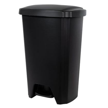 Kitchen Trash Can, 12.1 Gallon Plastic Step Garbage Bin with Foot Pedal Lid, Black