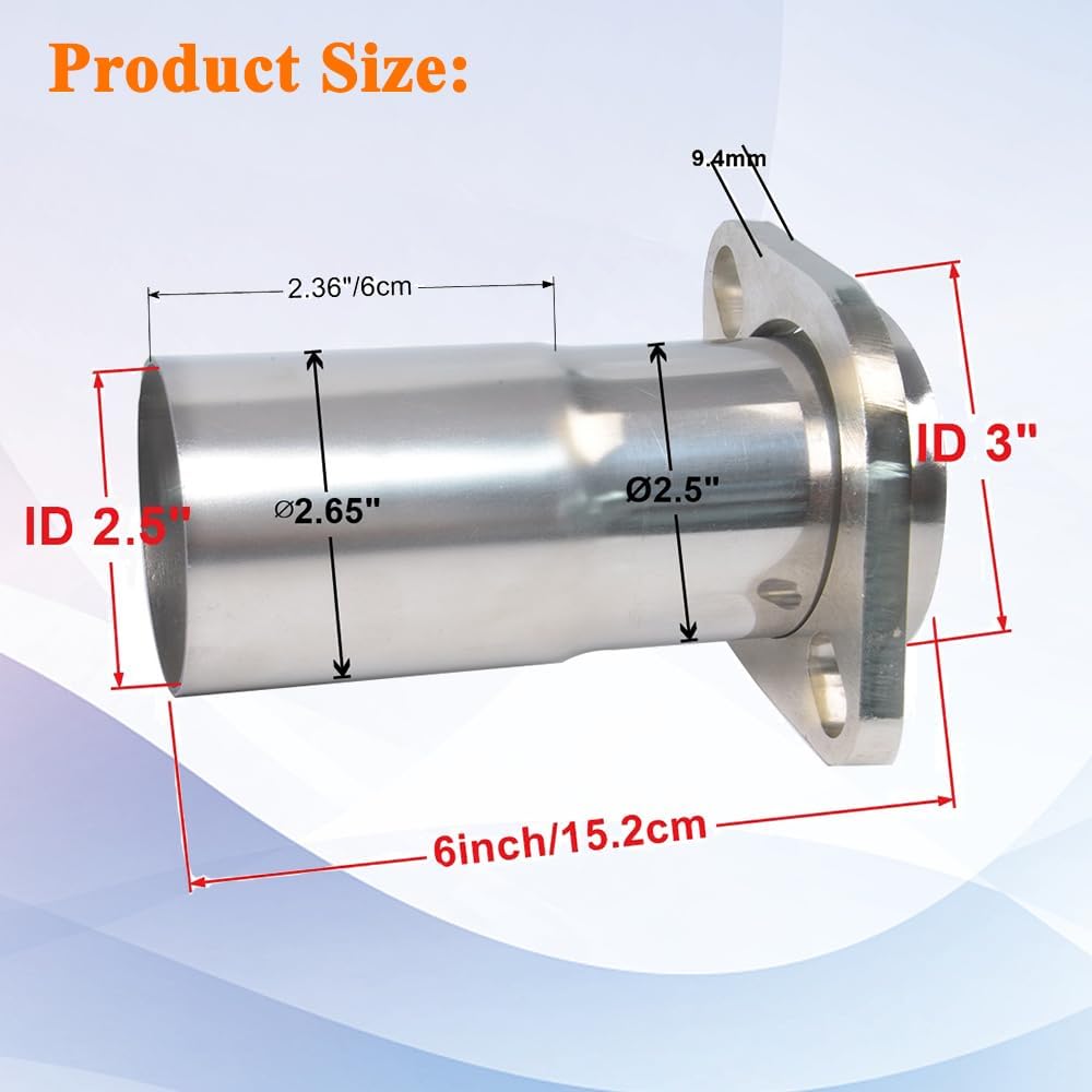 ID 2.5" to ID 3" Stainless Steel Exhaust Adapter w/Flange Ugrade Replace #41726
