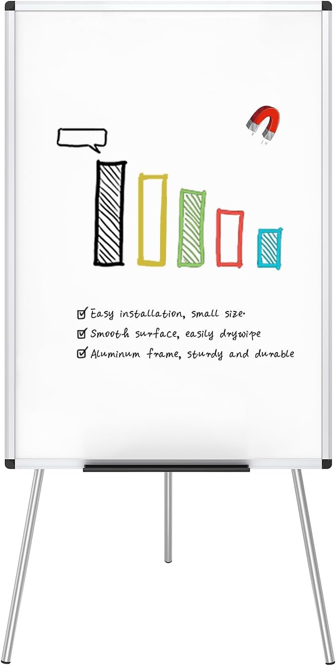 Magnetic Easel Whiteboard, 36 x 24 Inches, Height Adjustable Stand | 3' x 2' Portable Tripod Dry Erase Board with
