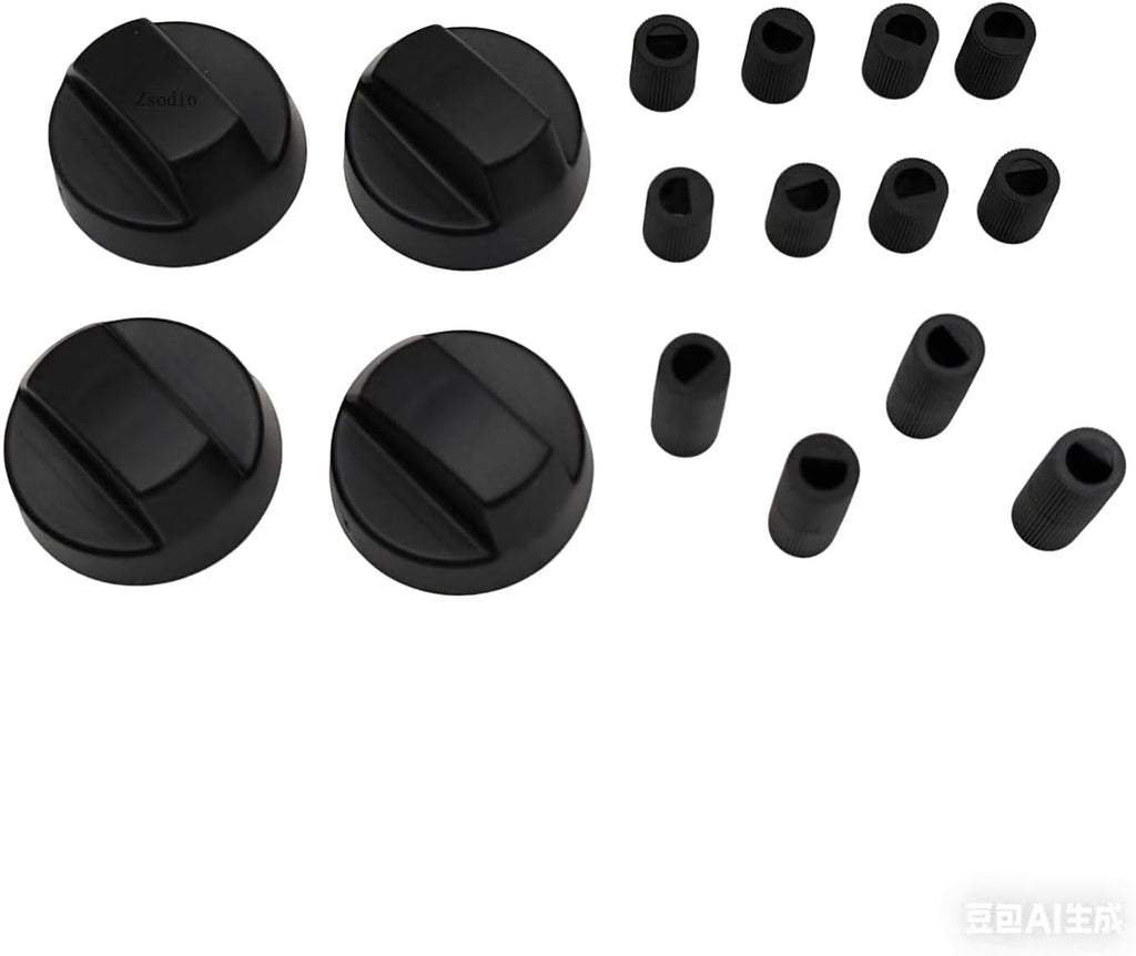 4 Pack Universal Control Knobs Replacement with 12 Adapters for Oven/Stove/Range (Black)