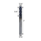 5Pcs 3/16in Solid Carbide End Mills, 4 Flute