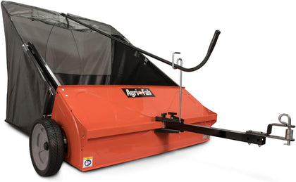 44 In Tow-Behind Lawn Sweeper with 28 Cu Ft Flow-Through Hopper Bag, Adjustable Brush Height, and Dump From Seat Handle