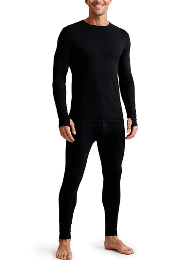 Thermal Underwear for Men Long Johns with Fleece Lined Base Layer Set for Cold Weather(Top and Bottom) Black