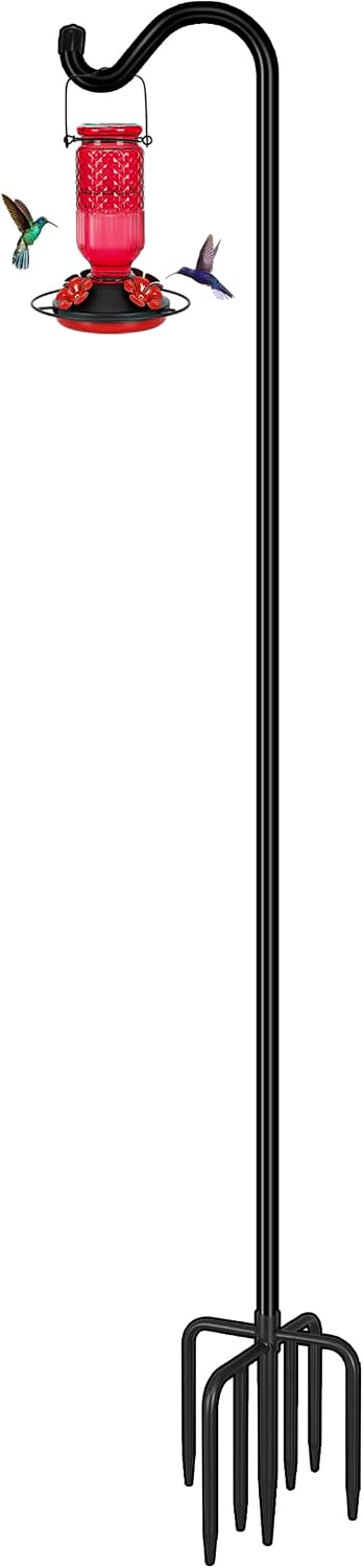 Adjustable Shepherd Hook Bird Feeder Pole with 7 Prongs Base, 108 Inch Tall 5/8 Inch Thick, Heavy Duty Outdoor Garden