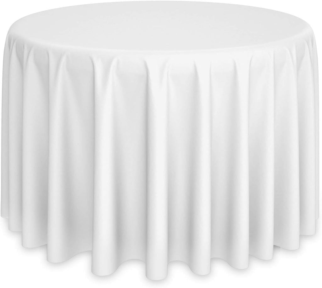 132" Round Premium Tablecloth for Wedding/Banquet/Restaurant - Polyester Fabric Table Cloth - White