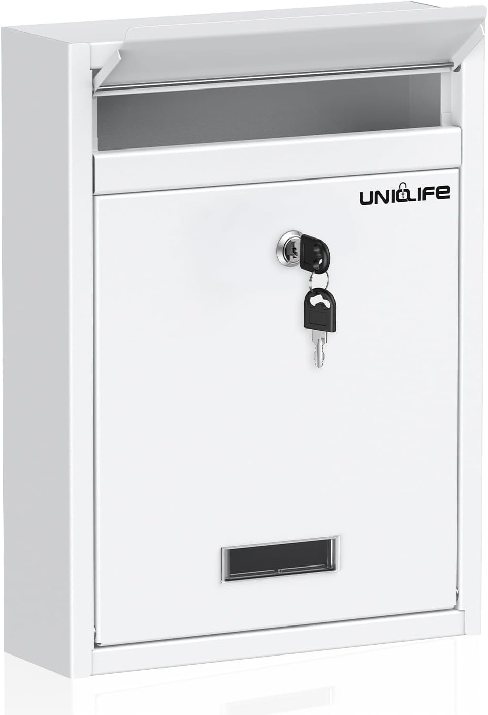 Wall Mount Mailbox for Outside, Locking Mail Box, White | Large Mailbox with Key Lock, Security Mail Box for House
