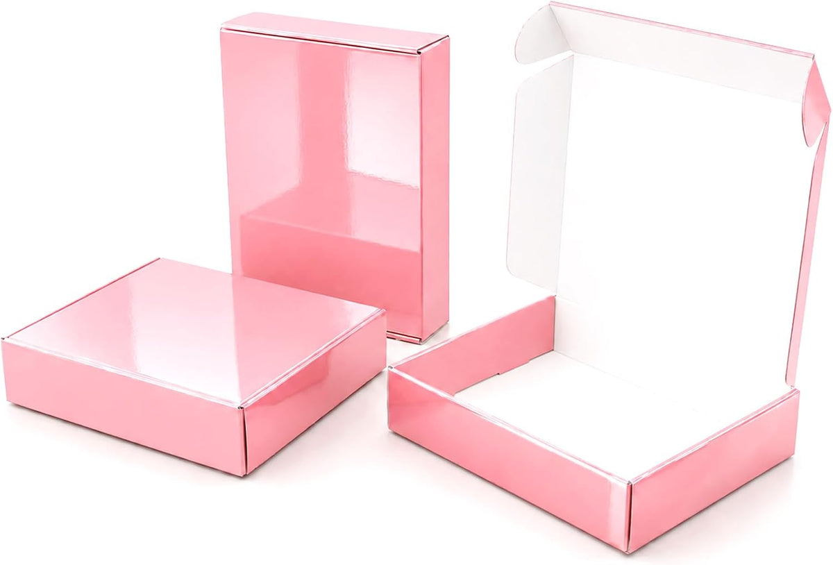 9x6x2 in Shipping Boxes Medium, 45 Pack Glossy Pink Corrugated Boxes, Cardboard Packing Boxes for Shipping Small
