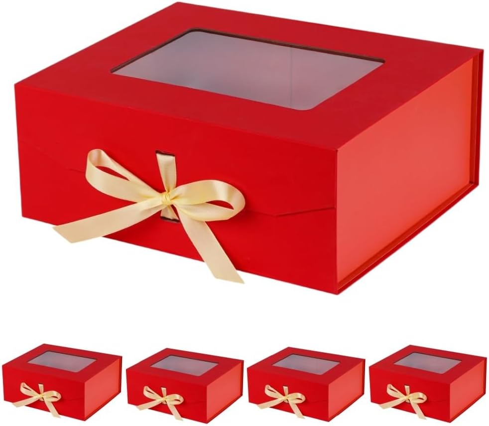 Red Large Gift Box with Magnetic Lids 13.2x11x5.3 Inches 5 Pack