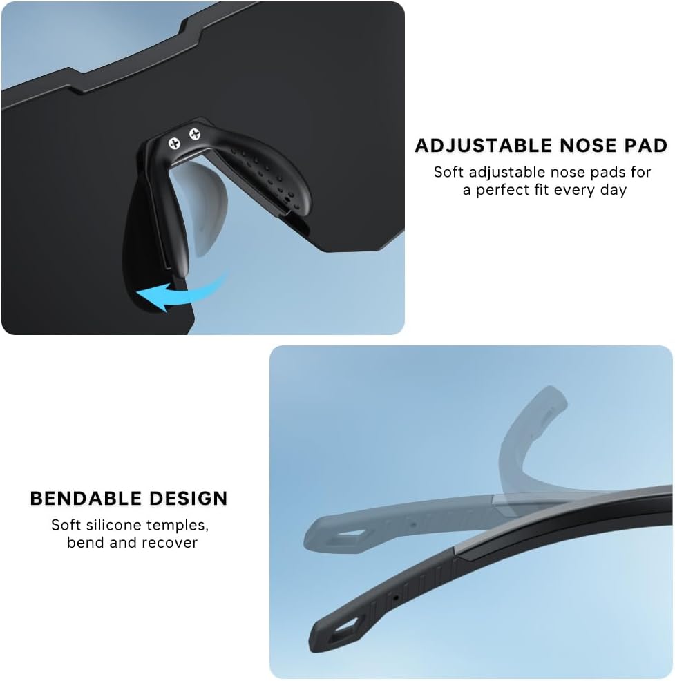 Polarized Sports Sunglasses for Men Women 22g Ultra-Light Glasses | UV400 Protection, Adjustable Silicone Nose Pads &