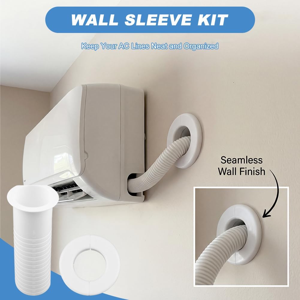 Mini Split Line Set Cover & Wall Sleeve Combo Kit AC Line Set Covers for Outside Units for Air Conditioning Systems