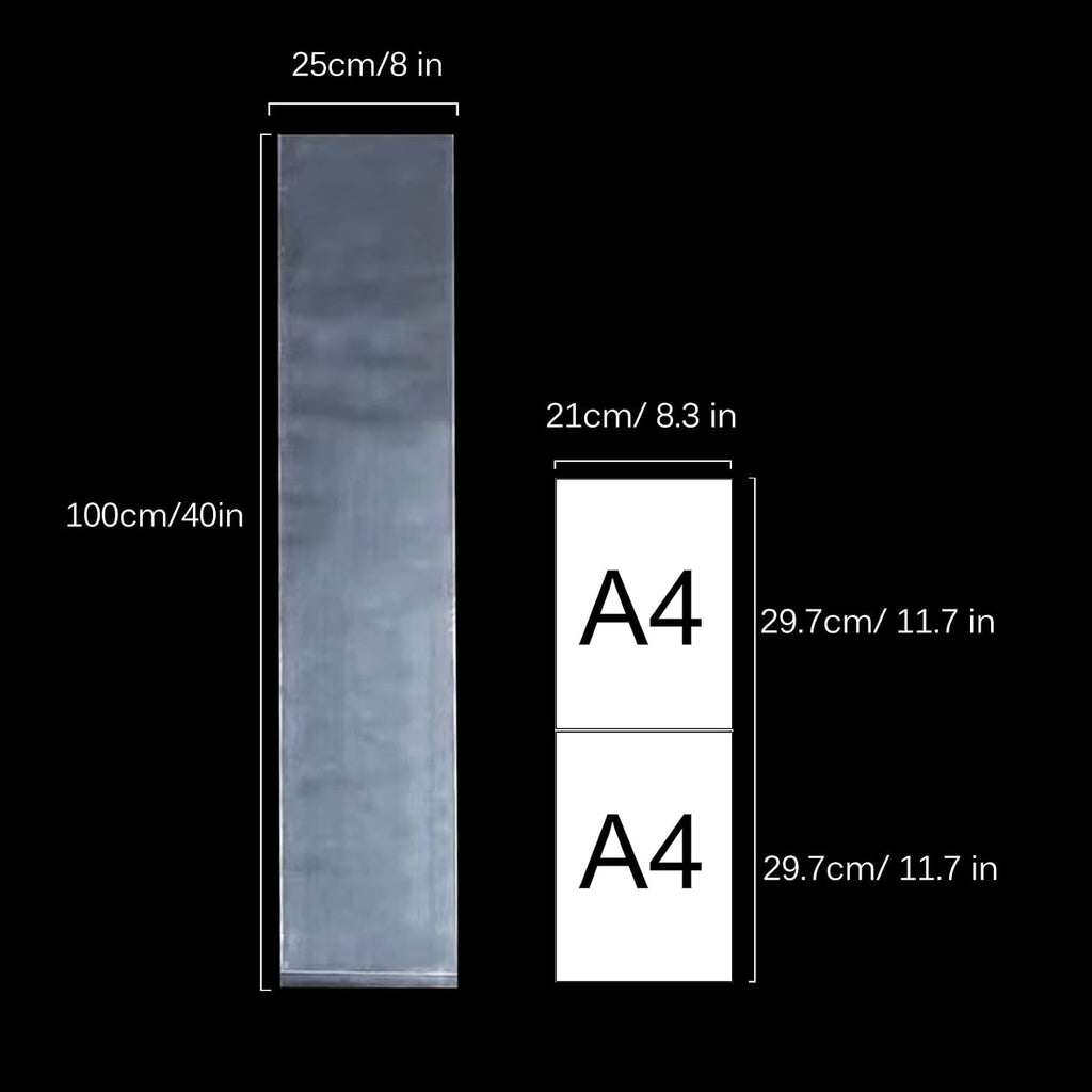 Long Plastic Sleeves 8x40 Inch 50 Pack Poster Poly Bags, 2 Mil Clear Flat Open Blueprint Storage Poster Tube for