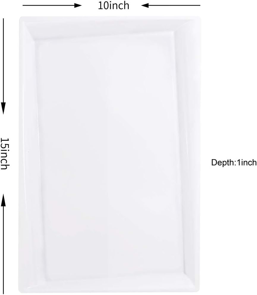 8 Pack White Plastic Serving Tray, 15" x 10" Rectangle Food Trays, Disposable Serving Platter for Parties, Internal
