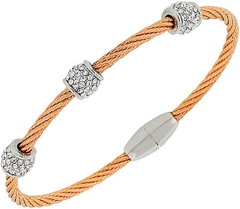 Fashion Alloy Rose Gold-Tone Silver-Tone White CZ Bangle Bracelet