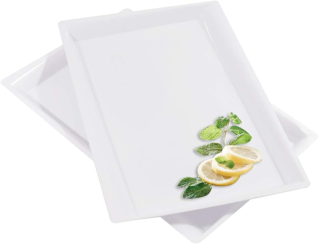8 Pack White Plastic Serving Tray, 15" x 10" Rectangle Food Trays, Disposable Serving Platter for Parties, Internal