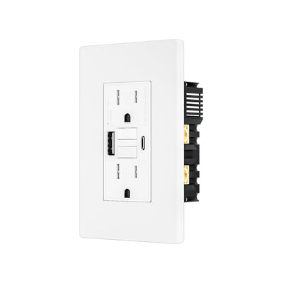 15AMP GFCI Outlet with 4.8A/24W Type A & Type C USB Charging Ports, Self-Test, LED Indicator, Tamper Resistant, GFCI Receptacle Outlet, Screwless Wall Plate Include, ETL Listed, White
