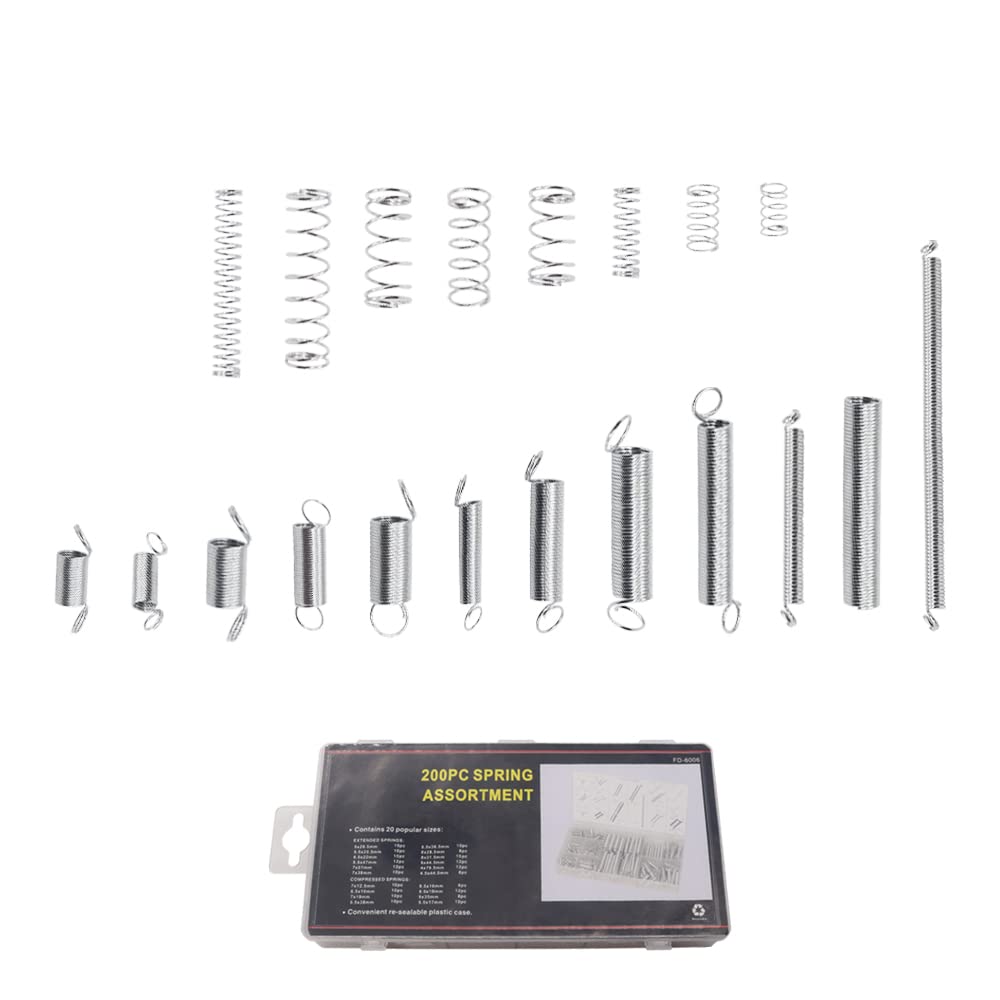 200PCS Spring Assortment Kit 20 Different Sizes Mini Zinc Plated Steel Compression and Extension Springs for DIY