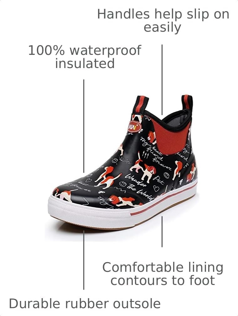 Unisex Rain Boots for Men and Women Waterproof Rubber Fishing Deck Boots Neoprene Boots Slip on Ankle Garden Shoes