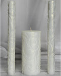 Ivory Baroque Unity Candle Set for Wedding Ceremony & Reception, Embossed White Handmade Wedding Candles, Unscented